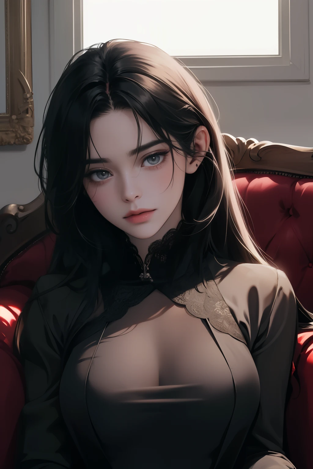 I want a BROWN woman with eyes covered in a demonic red aura, I want her to have a serious expression and extremely dark and firm eyes, and an extremely strong red demonic aura that surrounds his entire being, this woman has two horns that are embedded in red flames and will have long black hair, and wore a black kimono with blood red butterflies, appear to be at least 24 years old. captured in an ultra-realistic full HD 4K portrait, detailed texture showing its menacing shape, Immersive atmosphere, high definition shadow play, digitalpainting, nevoa no environment. I want a different monster from each other and make the image darker, obscure, creating a dark and dimly lit horror atmosphere!
