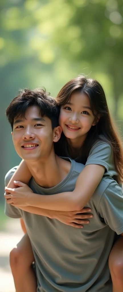 Top quality, 8K, a young and beautiful Chinese couple happily together, short sleeves in summer, in the flowers, background is a love heart, pop supermarket, surreal, photorealism, natural light, premium color scheme, super details