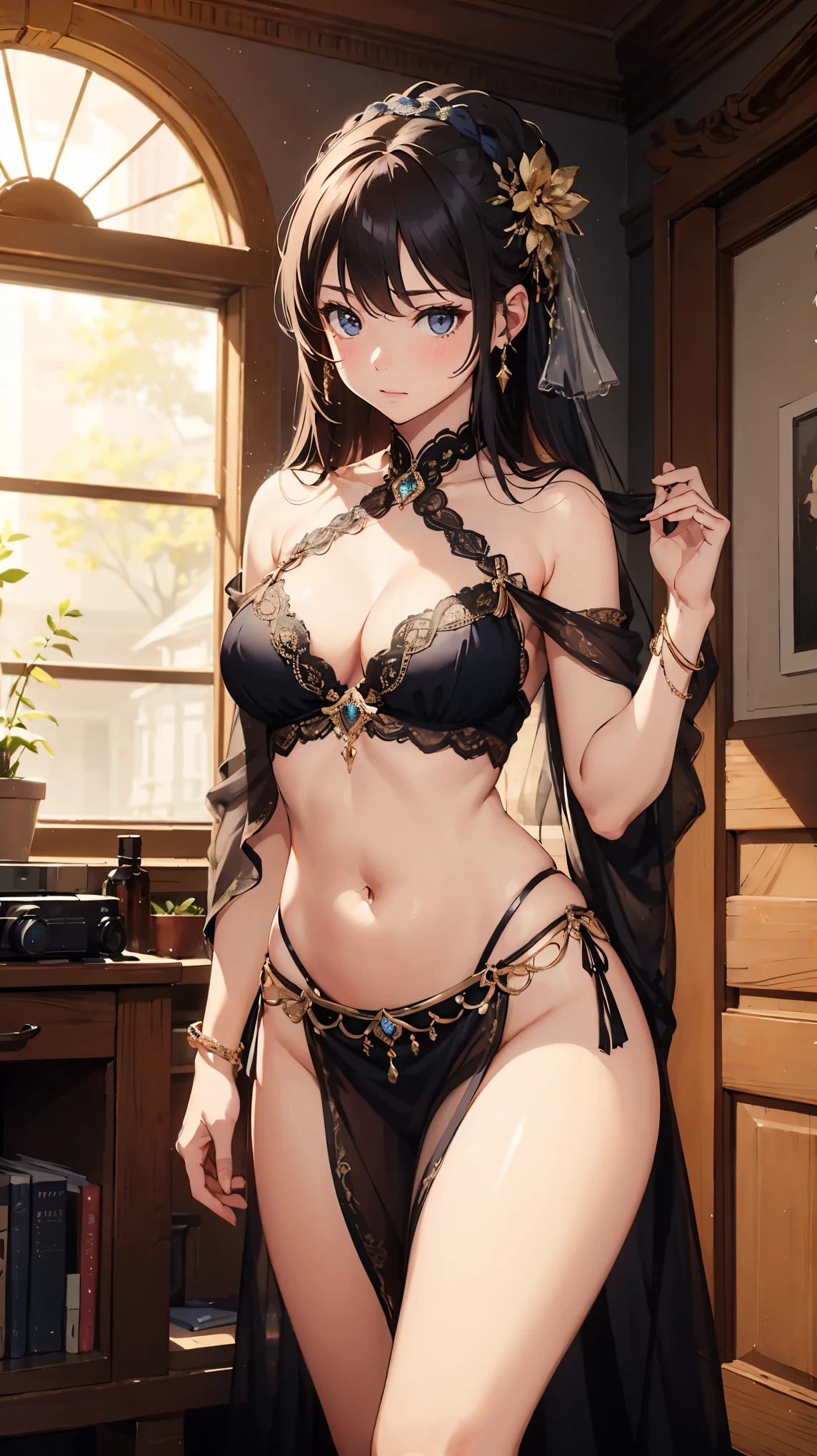 Wonderful、Filigree、absurderes、1girl in、in one's underwear only、Cute lingerie、Cute anime illustration、Staring at me、