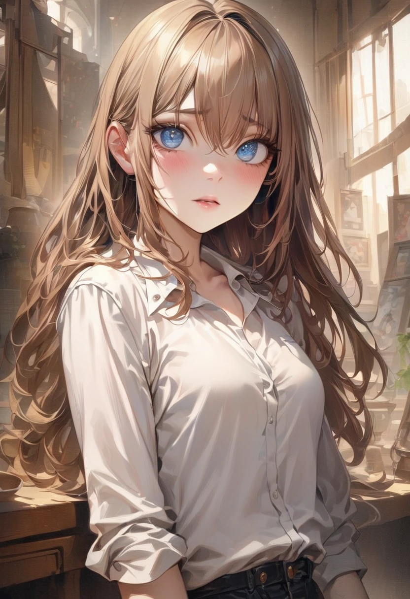 (Realistic painting style:0.9), ( painting style:0.9), (best quality), absurdres, looking at viewer, no pupils, (detailed eyes), alternate costume,(masterpiece), expressive eyes, perfect face, 1girl JK, score_9, score_8_up, score_7_up, score_6_up, source_anime, 1girl, solo, 