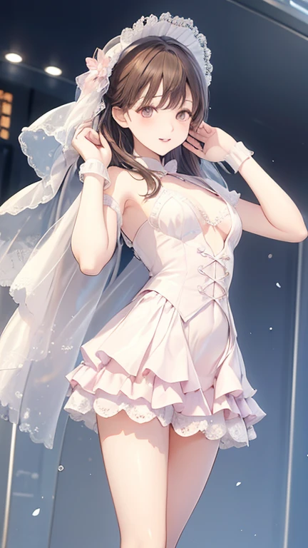 highest quality,masterpiece,8k,((((1girl)))),small breasts,orgasm,blush,sweat,fuuma_tokiko,(loli,,bob cut,flat chest, short hair,wavy hair:1.5),black hair,long hair,((((wedding dress,mini skirt:1.3)))),((lift skirt,upskirt,white panties,white thighhighs:1.1))