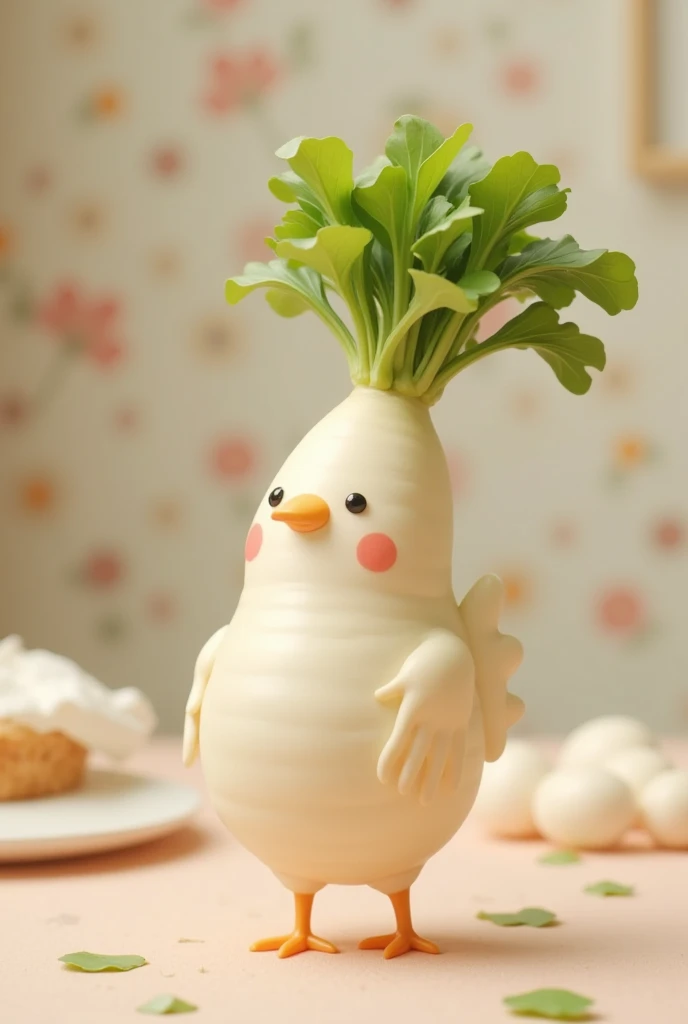 Turkey, Turkeyのふりをした大根,  daikon pretending to be turkey on a plate , cute, table, 温かいtable風景,  pastel color , wallpaper