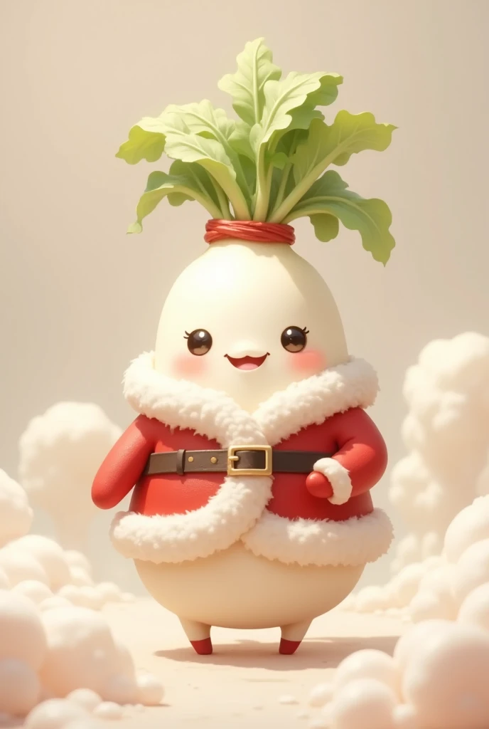 cute大根,  Santa costume, Mochimochi daikon , cute, とにかくcute,  happy , Happy space , Fluffy, Soft colors,  retina, 2D illustration, wallpaper