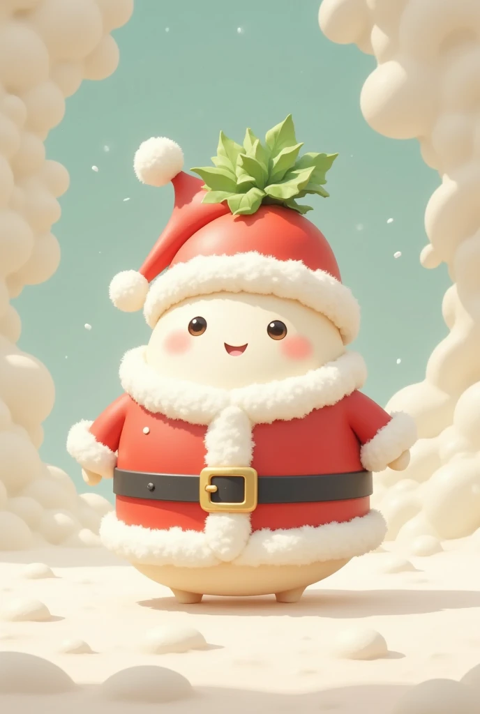 cute大根,  Santa costume, Mochimochi daikon , cute, とにかくcute,  happy , Happy space , Fluffy, Soft colors,  retina, 2D illustration, wallpaper