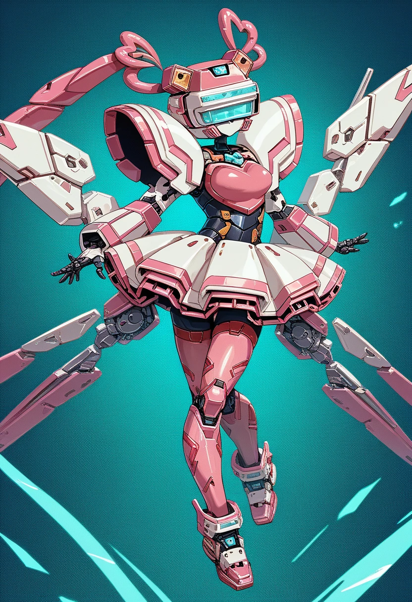 masterpiece, high definition , top quality,8k
(twintails,mechanical girl,mechanical body,mechanical goggle,White mask,pink body color,no mouth)
(pink mini skirt)