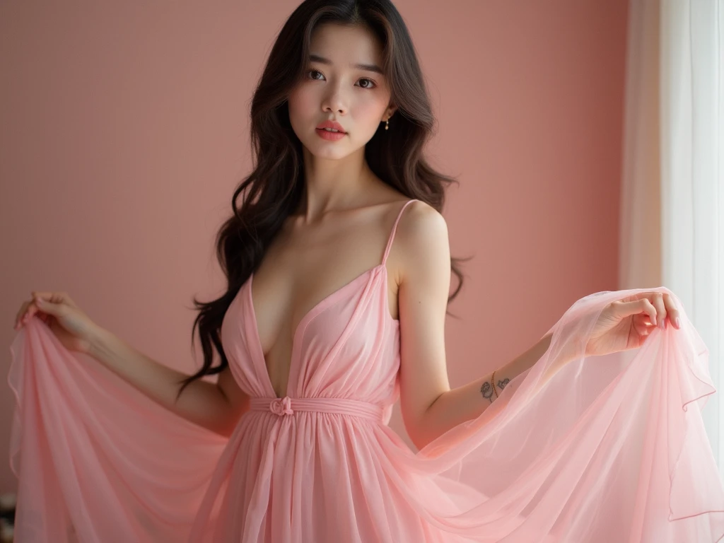 A very beautiful Japanese super idol wearing a flashy dress、Sitting with legs spread、refreshing、Real People