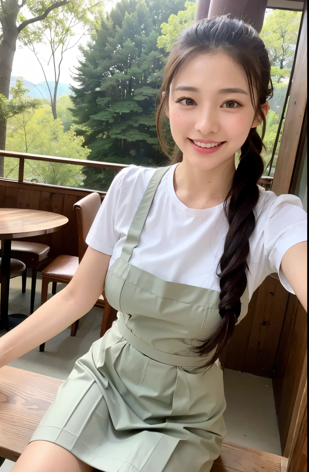 ((8k:1.27)、 top quality、masterpiece、 super high resolution:1.2)Beautiful Chinese women photos (Comfortable:1.1) ((Cafe Apron and Long Pleated Skirt :1.21)) Designed by Greg Rutkowski and Alphonse Mucha Exquisite Elegance、 fantasy standing in a church、 Details、geometry、Gradient lighting、 one girl 、 Delicate Skin、 watch the audience 、 Brown Eyes 、(Flaxen long hair:1.2)、( photorealistic:1.4)、( top quality:1.0)、( super high resolution:1.0)、(Hands-free:1.0)、8k、 RAW photos 、 (Representative Song: 0.2), ( pure eros face inserted_v1:0.5)、Lightweight short sleeves、(((Full-time housewife)))、(38 years old)、mischief、schedule、Stir、Eyes that look like they want something、Inviting gesture、Etching Lip、Shortcut、Long hair、((her home))、((smile))、((Selfie))、((No seams)),(Teeth are visible),(Old-fashioned face), ((Curved waist)),((bedroom)),( sitting),( has legs open),((side)),((( fat))),(((Standing in a cafe))),((( hair twin tail ))),(( big eyes)),((Long neck))
