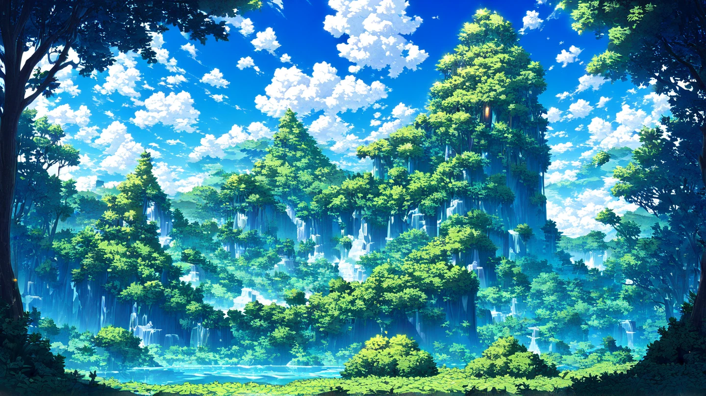 (masterpiece, ultra-detailed, top quality), fantasy landscapes in the distance, (many fruit celestial objects in the sky: 1.3), fantasy cities and forests, breathtaking blue sky.