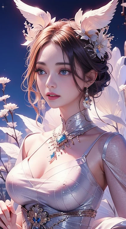 Highest quality, masterpiece, Ultra-high resolution, (Realistic:1.5), RAW Photos, 1 Girl, Off the shoulder, In the Dark, Deep Shadow, Discreet keys, Cold Light, Sexy Looks, Gorgeous Dress、elegant necklace、((Small breasts))、Looking at the audience、