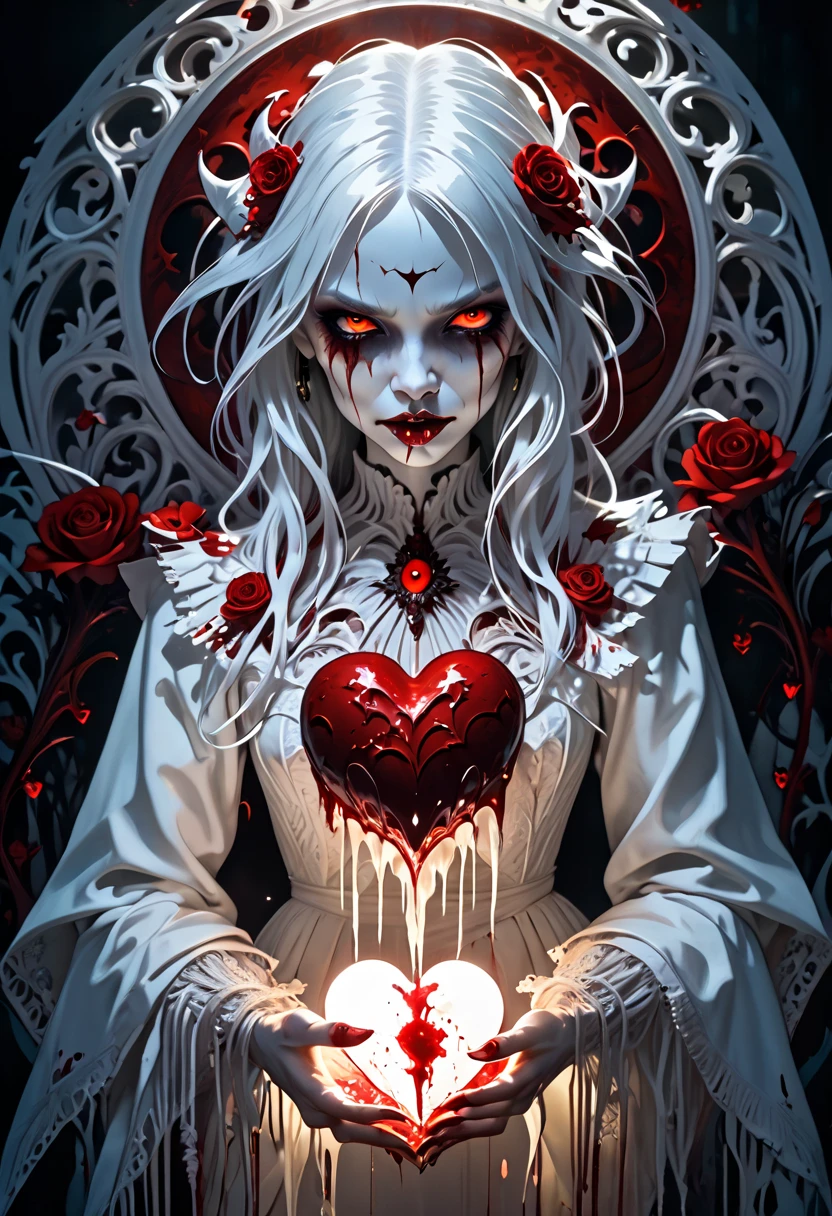 (masterpiece drawning, high quality, horror:1.3), (solo:1.1), a digital arf of a undead girl, (pink, heart, love:1.1), wounds, (deathcore:1.2), mistery pink forest, Extreme detail, morbid, paper texture, 2d