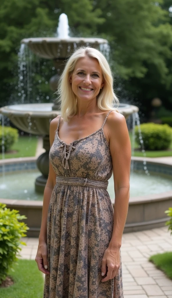 Photo of mature American woman,A MILF,Beautiful face,Curly blonde hair,No bra,visible nipple, wrinkles, oud, Necklace, Crowded paper room, gros-plan, Neutral colors, Barren land,huge-breasted,Round breasts,Big cleavage,See-through clothing,See-through Cardigan Sports Bra,toppless