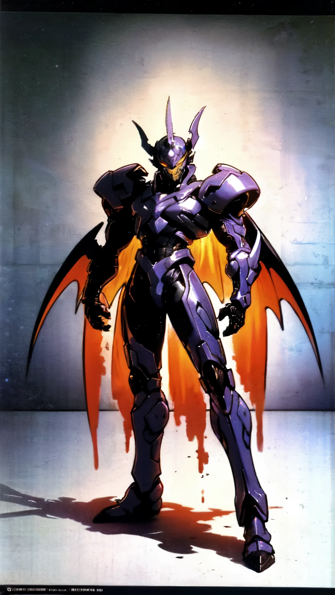 (masterpiece:1.5, best quality:1.5, extremely delicate:1.5), ((male:1.5)), a man wearing a full-face helmet, high-tech biomimetic armored combat suit, (a composite layered chest armor), the design balances heavy with agility, fully enclosed shoulder guards, matching arm and leg guards, a belt of gemstone, (the color scheme is primarily Red with Purple and Yellow accents, Organic Biotech, Concept Inspired by Vampire, glowing eyes, armor glows, huge cloak like devil wings, blood), stand of a futuristic sci-fi city, this character embodies a finely crafted fantasy-style armored hero in anime style, exquisite and mature art style, metallic, high definition, highres, ultra-detailed, ultra-fine painting, professional, perfect body proportions, golden ratio, anatomically correct, symmetrical face, extremely detailed eyes and face, high quality eyes, creativity, RAW photo, UHD, 32k, Natural light, cinematic lighting, (masterpiece-anatomy-perfect:1.2)