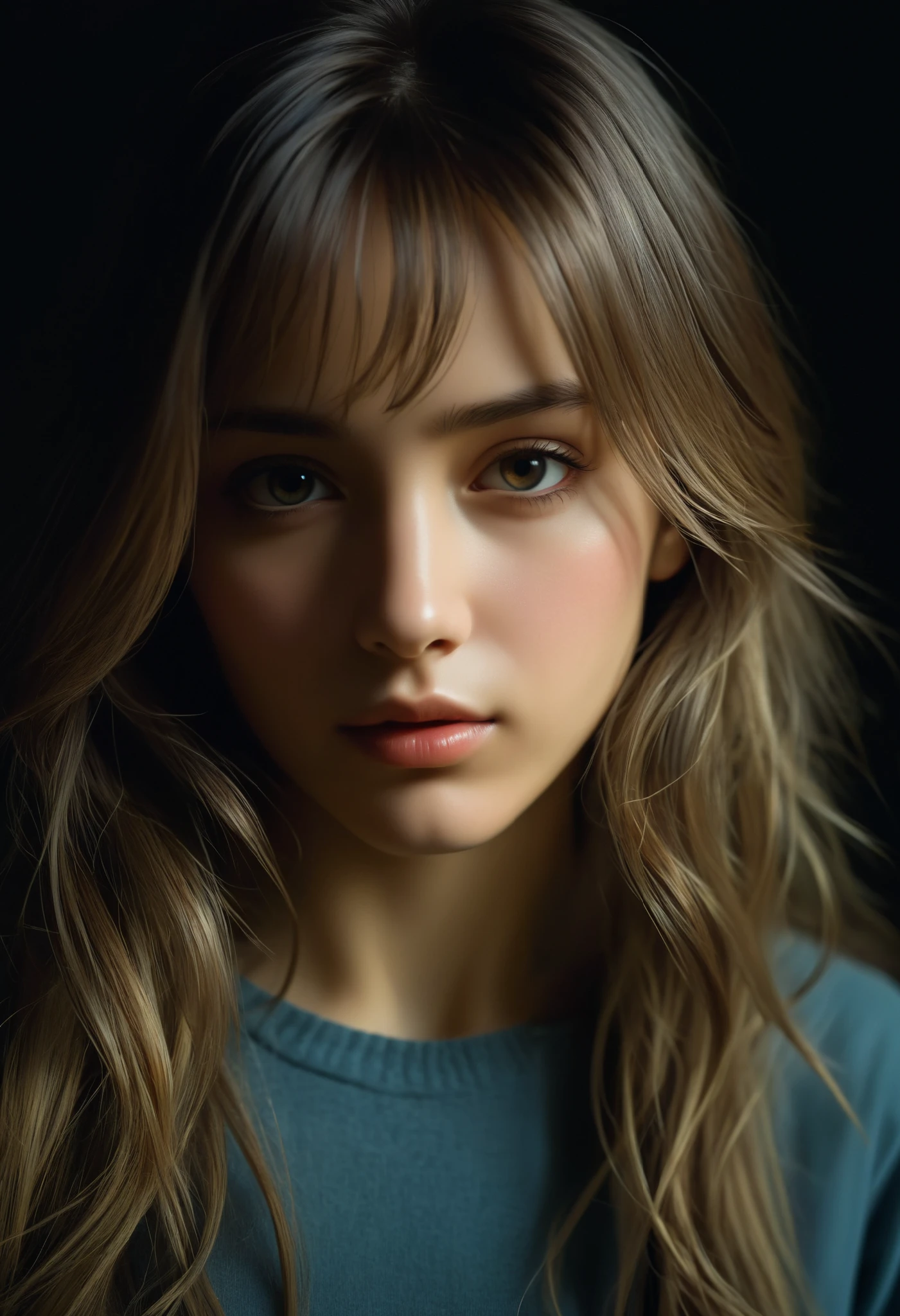 score_9, score_8_up, score_7_up, score_6_up, score_5_up, score_4_up, (best quality,4K,8k,highres,masterpiece:1.2), (super realistic photo:1.6),(front focus),( in the dark :1.6), Super Realistic Portrait of a stunning girl by David Hockney and Alphonse Mucha, fantasy art, Photorealistic, Dynamic Lighting, art station, Poster, volume lighting, very detailed face, 4k yen, Award-winning, 1 sexy girl, in the dark, Deep shadow, discreet , cowboy shot,(Official clothing:1.4), long hair, white hair,
