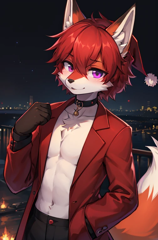 Furry, teenager, raccoon, spiked brown hair, Detailed body fur, red scarf, blue eyes, Black loincloth, red cape, red hood, masterpiece, looking away, gray body hair, Detailed face, big eyebrows, detailed eyes, Detailed body, No muscles, city skyline, Detailed hands, Flat body, Skinny, Claws have three toes, Detailed paws, no shadow, high resolution