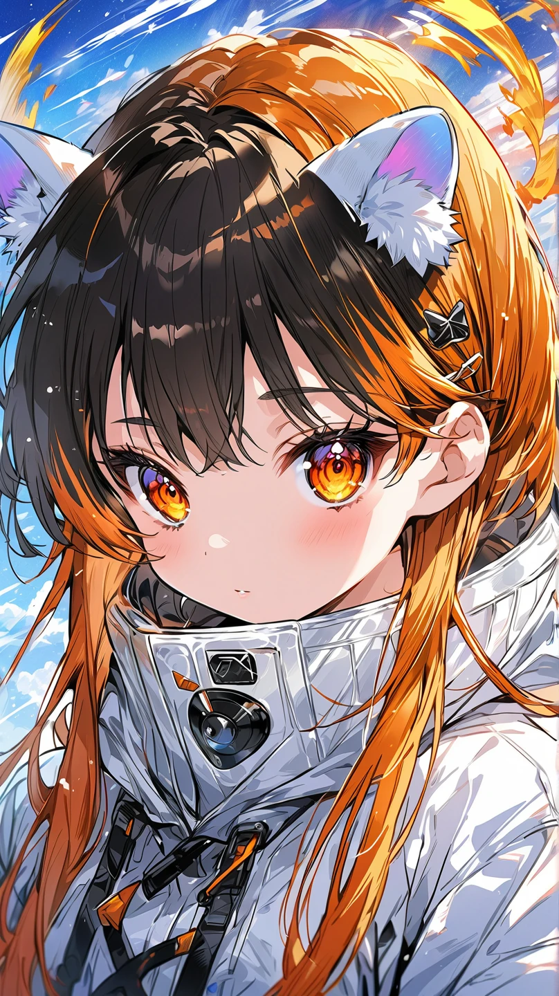  top quality, ,  high definition , 8k,  Anime style girl with hoodie  ,  one girl, Detailed line drawing,  Bright White and Light Amber Style, Digital Enhancement,  close, Anime Core, Flowing fabric