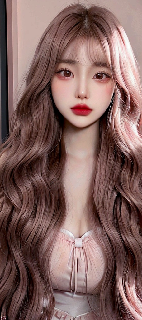 young woman, short shoulder-length pink hair, wide forehead, porcelain skin, pink eyebrows, big emerald green eyes, buttoned nose, full lips, heart-shaped face, slender body, small breasts, red tank top, Sakura Haruno , realistic, realism, details, 3d, well detailed