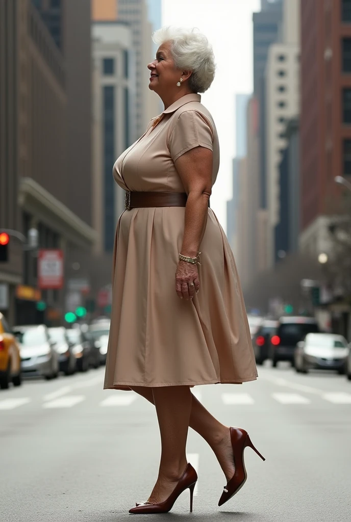 Joker dressed as a old woman wearing skirt and hat, full body shot, on the crowded street, giga_busty
