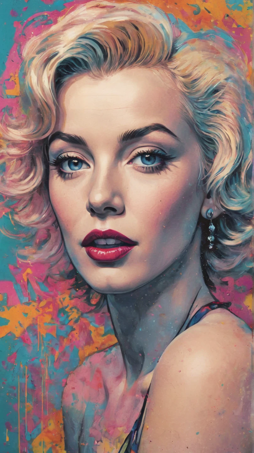 wtrcolor style, (rose) digital art, official art, blown by the wind, masterpiece, beautiful, ((watercolor)), (Marilyn Monroe), { wearing sexy bra}, long legs, curvy, barefoot, medium breasts, drooping breasts,,(upper body:1.3), in the style of paint splatter, intricate detail. Great detail, [dripping:0.7], Trending on Artstation, Rachel Walker