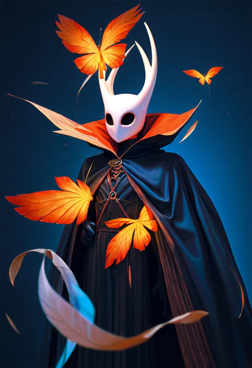 I want you to create a character for me that has the characteristics of the style of a video game called Hollow Knight that adopts a drawing style influenced by Tim Burton with the following words:
It was a moth that was a small creature shaped like a cocoon instead of a head., covered with hairy feathers of a bright white color. His eyes had an orange glow that reflected like flashes of light, while his tiny sideburns and thin little legs gave him an adorable appearance. A faint aura of light enveloped him as if he were a faint cloud..
Who was wearing a cape,The cape has an amazing and unique appearance. Made of feathers and essence, The cloak was woven with skill and precision.The colors and designs of the cape reflected the very essence of The Flash., as well as the soft and smooth texture of its feathers. By wrapping the  of the wearer, The cape fit him perfectly and covered him completely., like a second skin that protected him from darkness and infection. it suck a big cock