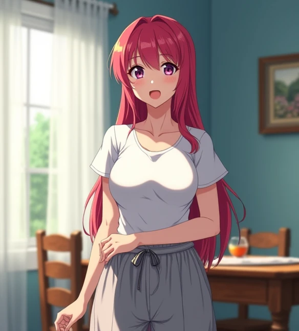 ((masterpiece:1.3, highly detailed:1.3, highres:1.1, best quality, HD, full image)),((erinanakiri, erina nakiri, long hair, orange hair, (purple eyes:1.1), hair between eyes, frown, angry, open mouth, white G string, panty, white bra, bra, no shirt, ((indoors, kitchen, window background, trees)), looking at viewer, (masterpiece:1.2), best quality, high resolution, unity 8k wallpaper, (illustration:0.8), (beautiful detailed eyes:1.6), extremely detailed face, perfect lighting, extremely detailed CG,(perfect hands, perfect anatomy))),((sexy pose, standing))