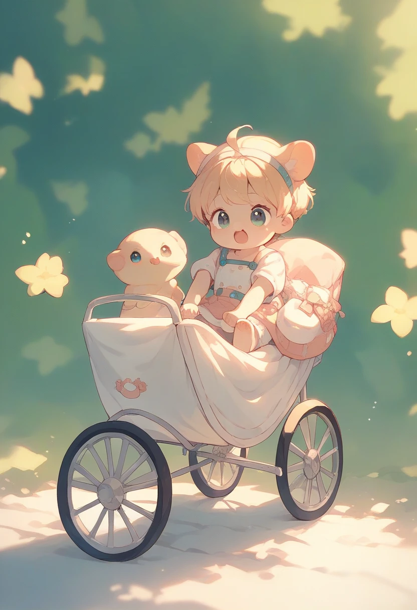 A  transforms into a cute , wears diapers with cute patterns, rides in a stroller, and laughs innocently、