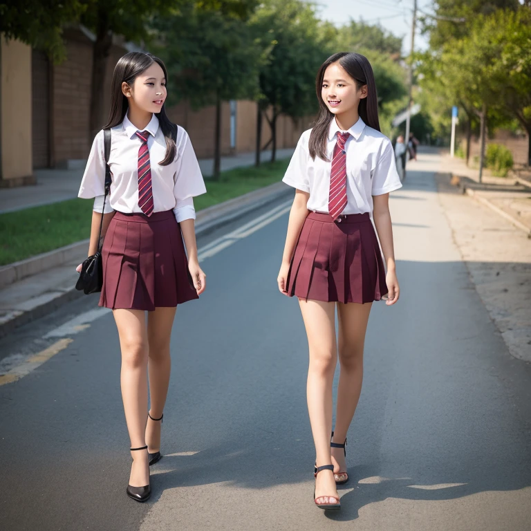 ((realistic)),(realistic shadow),((realistic skin texture)),multiple 25 years old girls. 4 girls and friends. (asian Chinese beautiful face),((Chinese sexy face)),((Chinese very sexy model)),((masterpiece)), (detailed), perfect face, small breast. nipples. open shirt. ((very sexy pose)),((sexy outfit)),((full body)),((very sexy long legs)),((beautiful legs)),((very sexy high heels)),((very hot young teen)),(tiny g-string),((nipple slip)),((small boob flash)),((tits slip)),(teasing pose),(horny smile),((very sexy emotional face)),((nipple slip)),small breast. ((show small tits)),((full stand models)),((very long long hair)),(looking at viewer),((carry luxury handbag)),((bangs hairstyles)),(black pleated skirt),((white shirt short sleeve)),((black pencil short skirt)),(black tight skirt),((Thai university uniform)),(random elegant pose). outdoor. upskirt. reveal panties. open legs