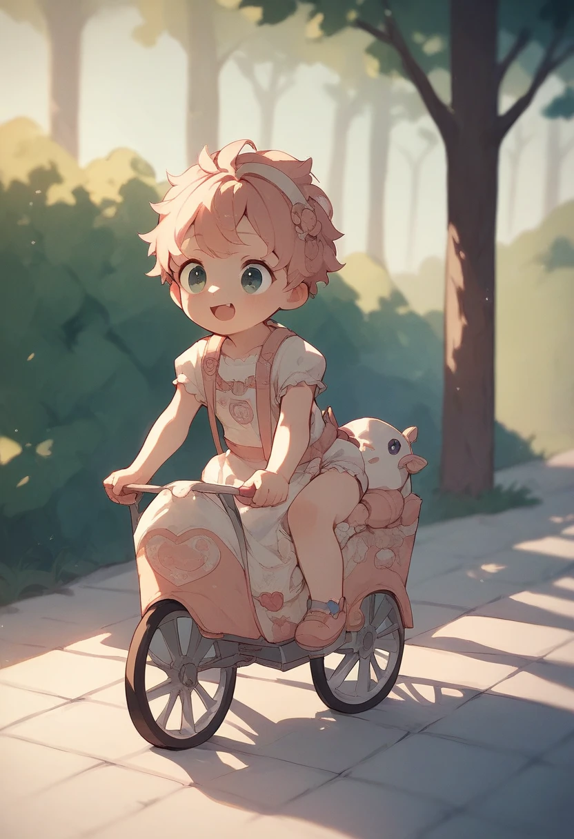 A  transforms into a cute baby, wears diapers with cute patterns, rides in a stroller, and laughs innocently、