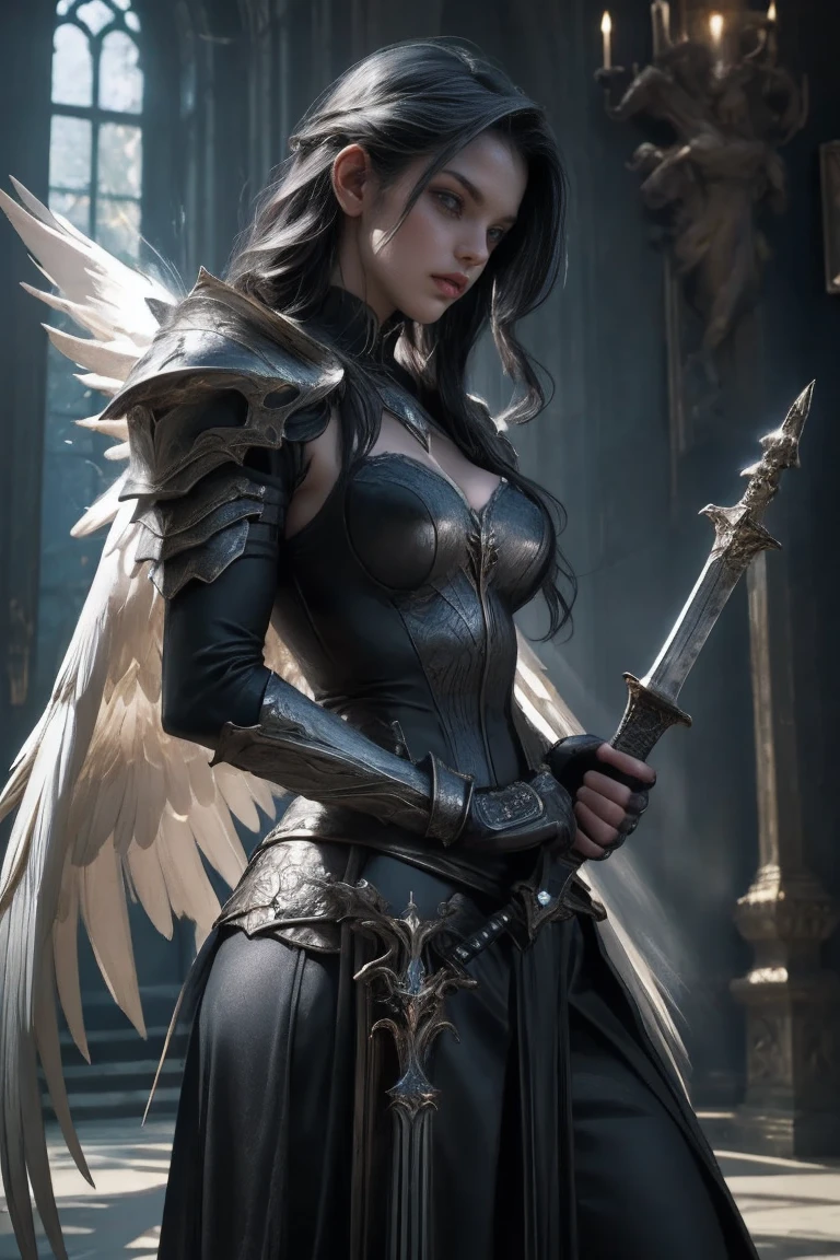 full body:1.6, walking pose, slow motion, (rogue thief:1.2) woman, multi-layered stitched,(white silk cloak), (intricately patterned cloth:1.2), (insanely detailed, flowering:1.5), (top quality, Alessandro Casagrande,
Greg Rutkowski, Sally Mann, concept art, 4k), (analog:1.2), (high sharpness), (detailed pupils:1.1), (painting:1.1), (digital painting:1.1), detailed face, eyes and body, masterpiece, best quality, (highly detailed photo:1.1), 8k, photorealistic, (long curvy hair, ecstasy:1.1), (young woman:1.1), by jeremy mann, by sandra chevrier, by maciej kuciara, sharp, (perfect body:1.1), realistic, real shadow, 3d, (europe castle background:1.2), (by Michelangelo), angel of death, innocent, eyes, diadem, angel wings, black clothes, full body, arms behind back, sky, halo, post-apocalypse, detailed armor