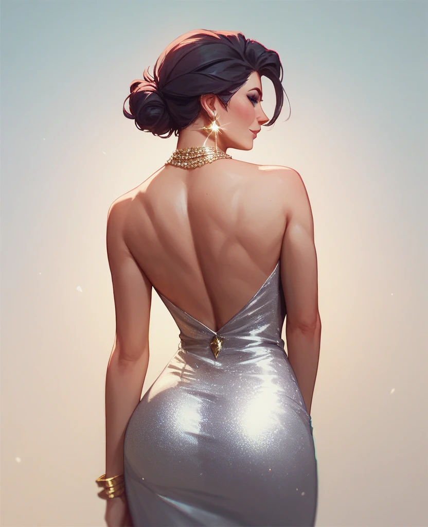 highly detailed portrait of a beautiful woman, standing straight, large breasts, medium shot angle, ass sticking out, photorealistic, 8k, masterpiece, hyper detailed skin, realistic lighting, cinematic, dramatic pose, elegant, graceful, sensual, alluring, flawless skin, glossy lips, piercing eyes, intricate hair detail, flowing dress, dramatic shadows