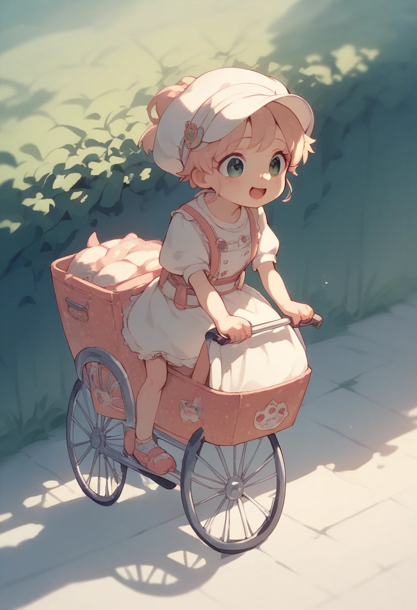 A  transforms into a cute , wears diapers with a cute pattern, rides in a stroller, and laughs innocently、