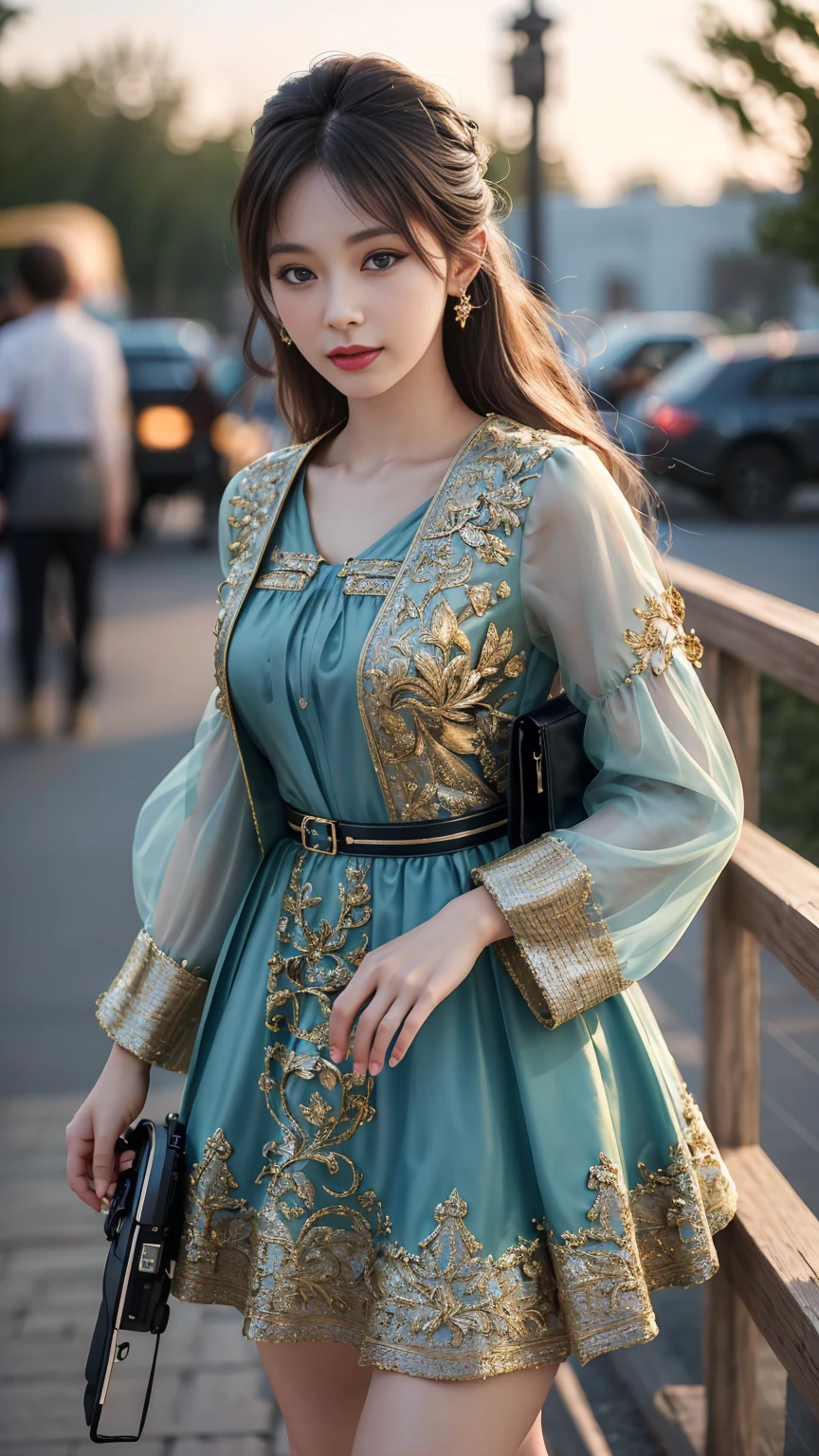 最high quality, masterpiece, 1 girl, beautiful face, (photo photo:1.3), edge lighting, (high detail skin:1.2), 8K ultra hd, Digital single-lens reflex camera, high quality, High resolution, 4K, 8K, Bokeh, That&#39;s ridiculous, Optimal ratio of 4 fingers and 1 thumb, (realistic:1.3), cute 1 girl, wearing black suspenders, medium breasts, short skirt, (((Full Body Portrait:1.3, standing:1.3)))