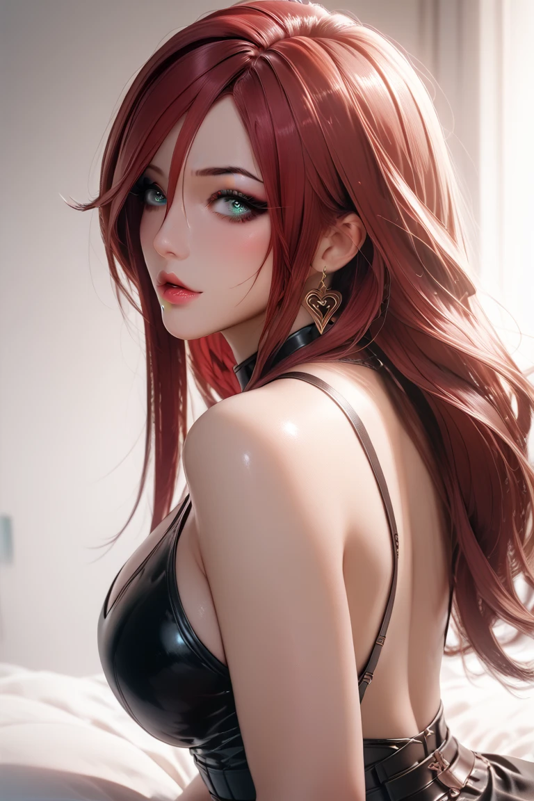 Katarina League of Legends huge boobs huge ass posing very sexy with a beautiful face her glazed eyes very perfect without errors