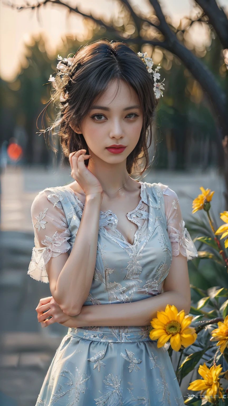 最high quality, masterpiece, 1 girl, beautiful face, (photo photo:1.3), edge lighting, (high detail skin:1.2), 8K ultra hd, Digital single-lens reflex camera, high quality, High resolution, 4K, 8K, Bokeh, That&#39;s ridiculous, Optimal ratio of 4 fingers and 1 thumb, (realistic:1.3), cute 1 girl, wearing black suspenders, medium breasts, short skirt, (((Full Body Portrait:1.3, standing:1.3)))