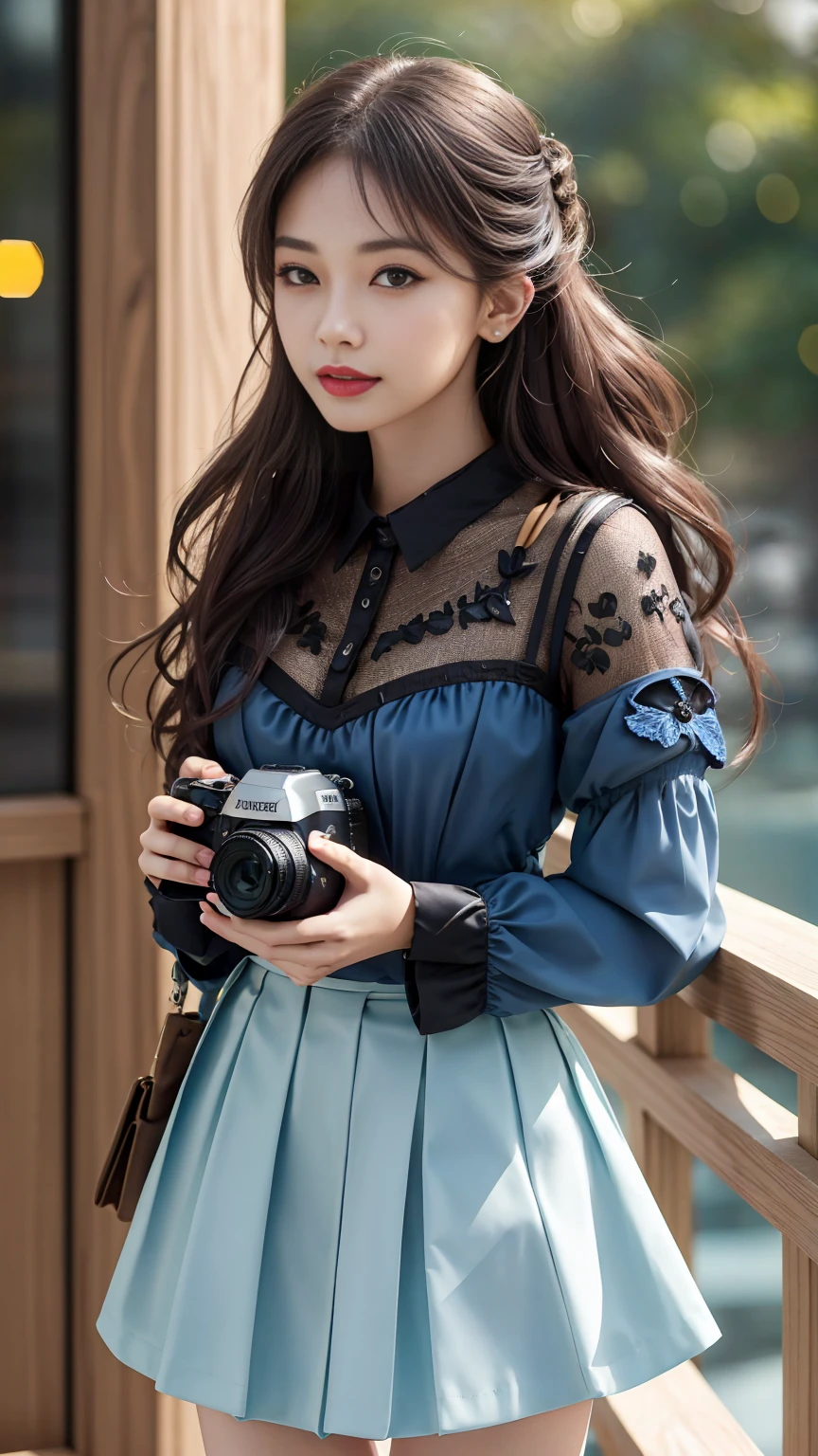 最high quality, masterpiece, 1 girl, beautiful face, (photo photo:1.3), edge lighting, (high detail skin:1.2), 8K ultra hd, Digital single-lens reflex camera, high quality, High resolution, 4K, 8K, Bokeh, That&#39;s ridiculous, Optimal ratio of 4 fingers and 1 thumb, (realistic:1.3), cute 1 girl, wearing black suspenders, medium breasts, short skirt, (((standing:1.3, sexy seductive pose)))