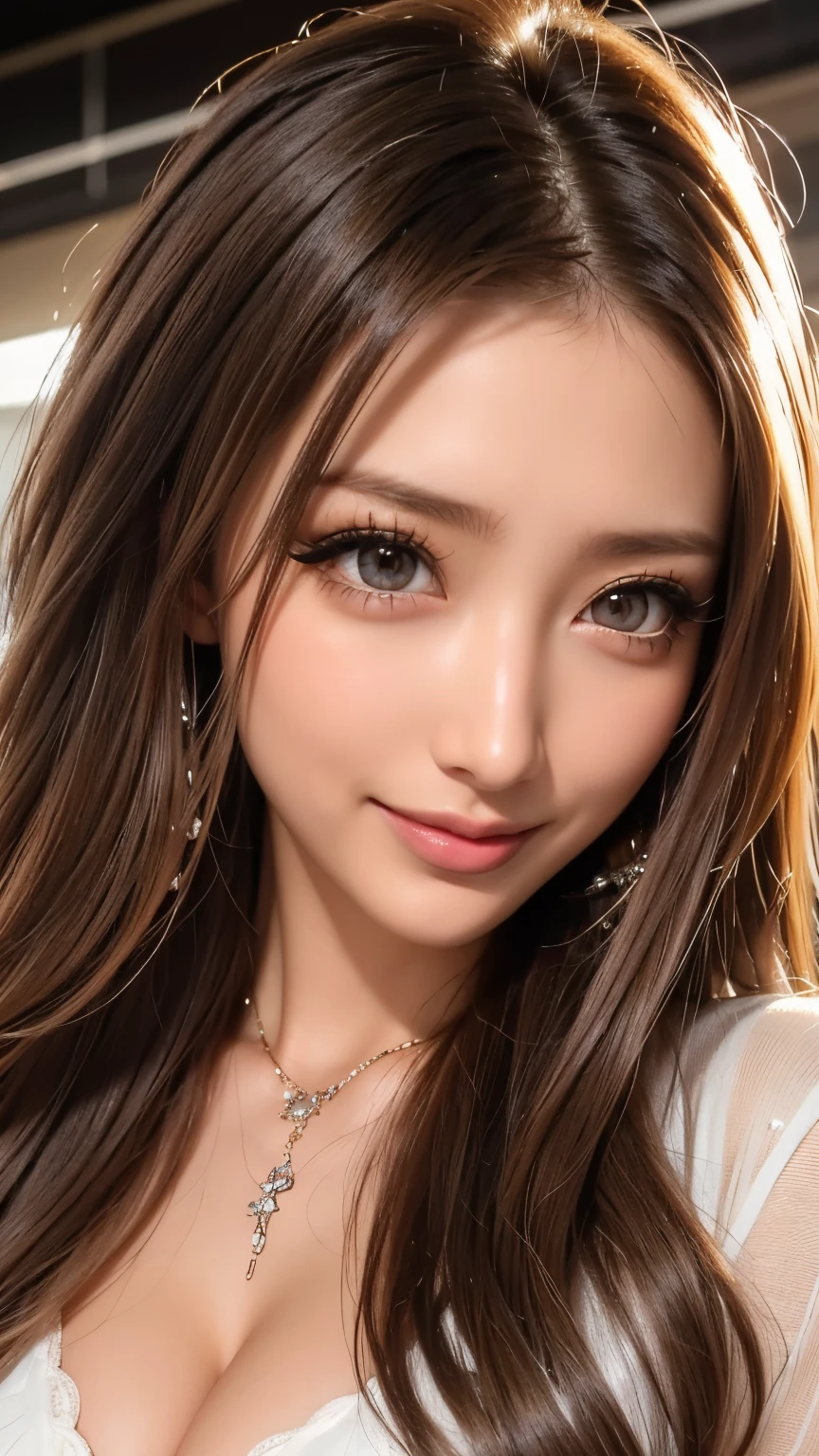 Best quality, 8k, ,Masterpiece :1.3)), facing viewer,((full body1.2)) ,pretty woman, wide shot ,1girl, , selfie , , Hair salon, brown hair , bangs,ultra-detailed face, highly detailed lips, detailed eyes, double eyelid
