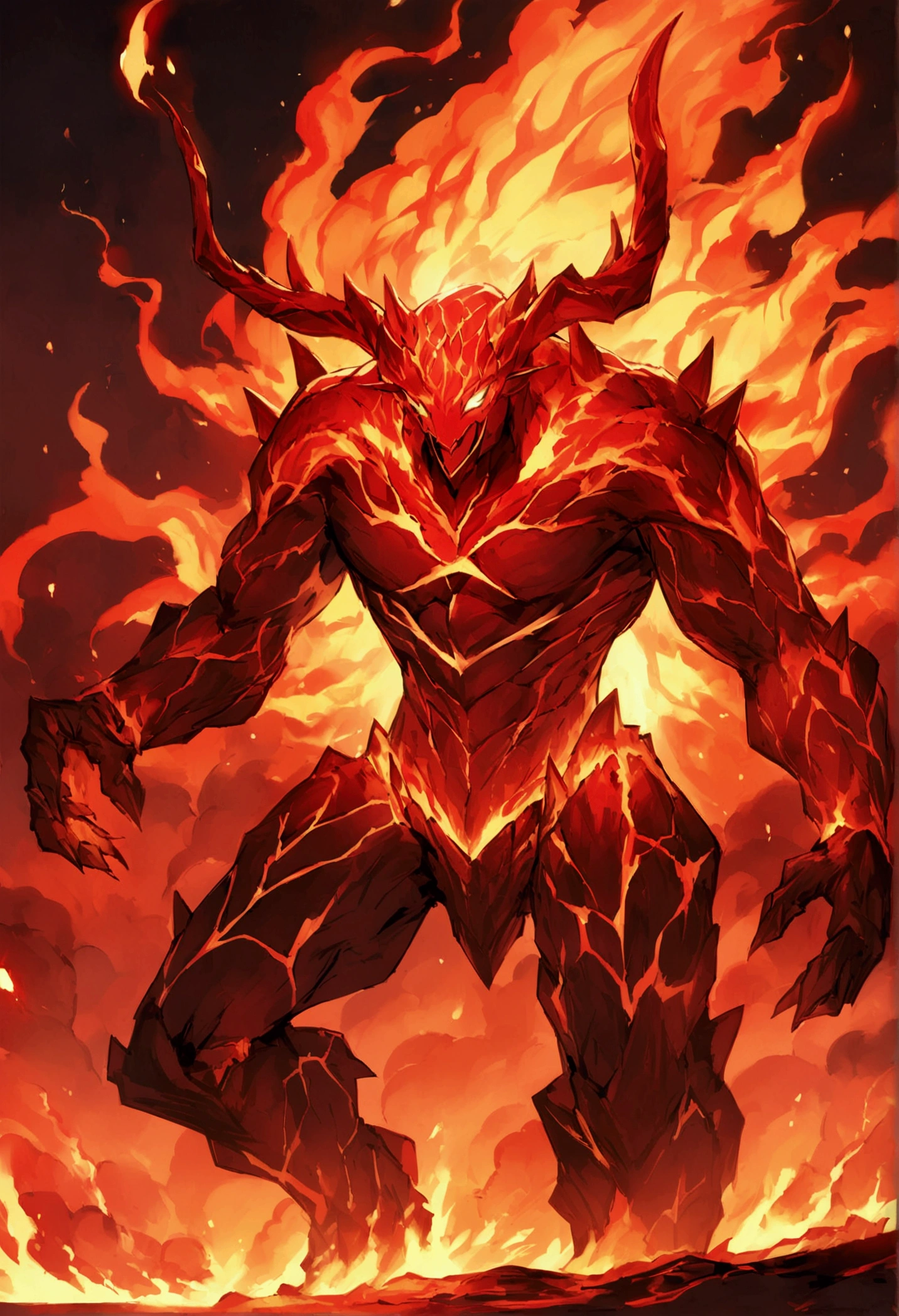 In the heart of a fiery volcanic landscape, an imposing Lava Demon stands proudly, embodying the raw power and beauty of a living hell. His muscular form, adorned with intricacies, fire tattoos, It is proof of the mastery of the artist&#39;s hand. Captured in an 8k RAW photo, This masterpiece has best quality and ultra-high resolution, revealing every dynamic detail of the demon&#39;s form.

Dynamic natural lighting bathes the scene in vivid shades of orange and red, throwing long, detailed shadows that play with the rough, rocky terrain. At an intrinsically composed dinner show or