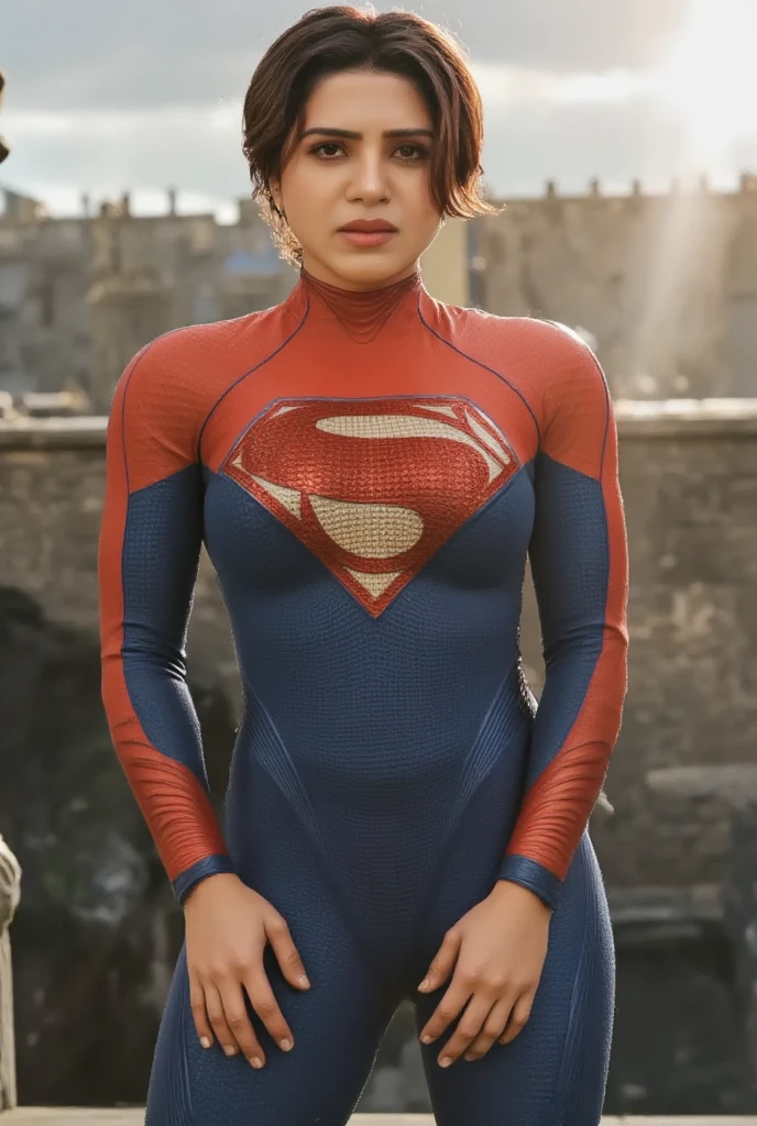 busty supergirl, superhero, beautiful detailed eyes, beautiful detailed lips, extremely detailed face and body, long eyelashes, blonde hair, heroic pose, tight bodysuit, flying, cityscape background, sun rays, cinematic lighting, dramatic atmosphere, photorealistic, 8k, ultra-detailed, (best quality:1.2), (realistic:1.37), concept art