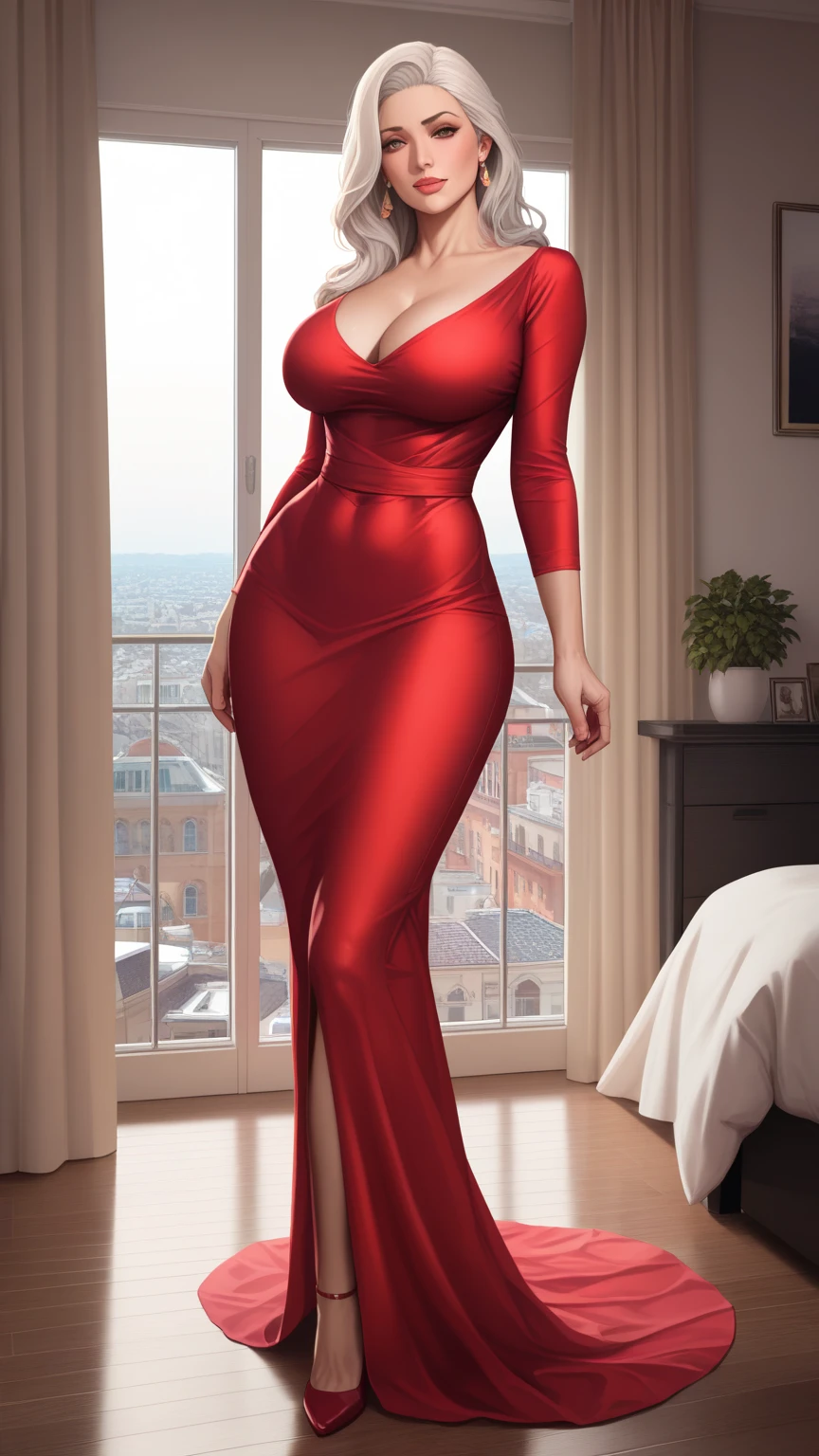 katarina, tight red dress, perfect body, tattoos, big tits, Whole Body Image, beautiful legs