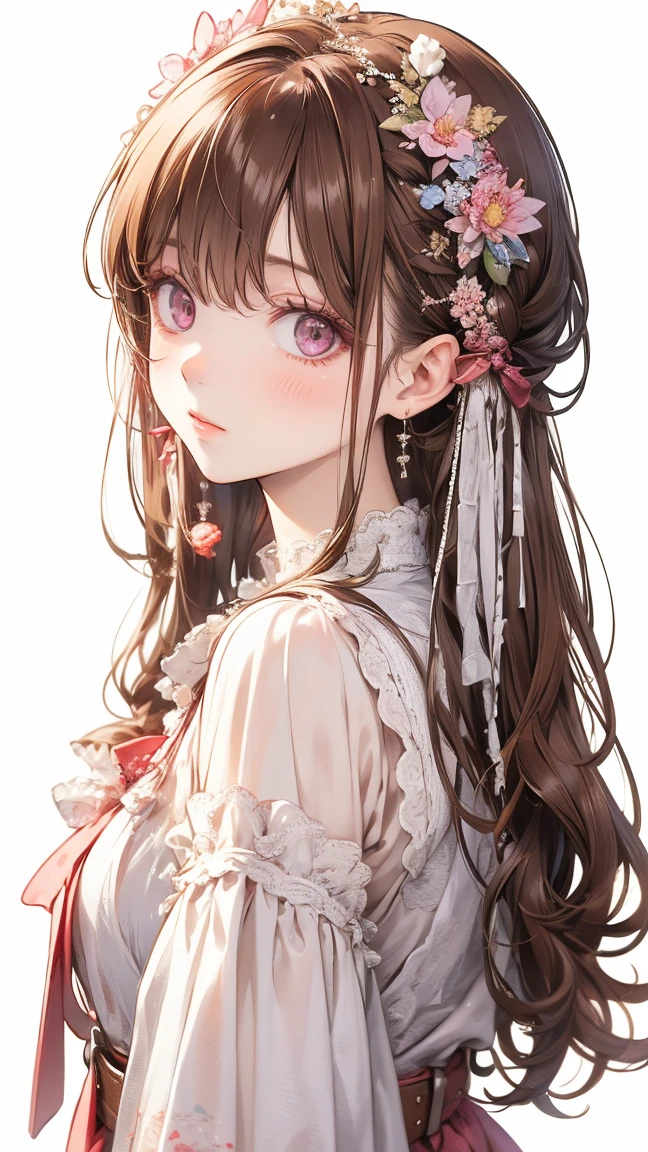 (One girl), masterpiece, highest quality, Ultra-fine illustrations, Very cute girl, Highly detailed beautiful face, View Viewer, One girl, belt, close, View Viewer, 4K, High resolution, ribbon, A wild misunderstanding, blush, throw, Twin tail hair, White Background, Simple Background, Thick outline, Purple eyes, (sleep), Brown Hair, Little, love expression,  ((Brown Hair)), (Blood),