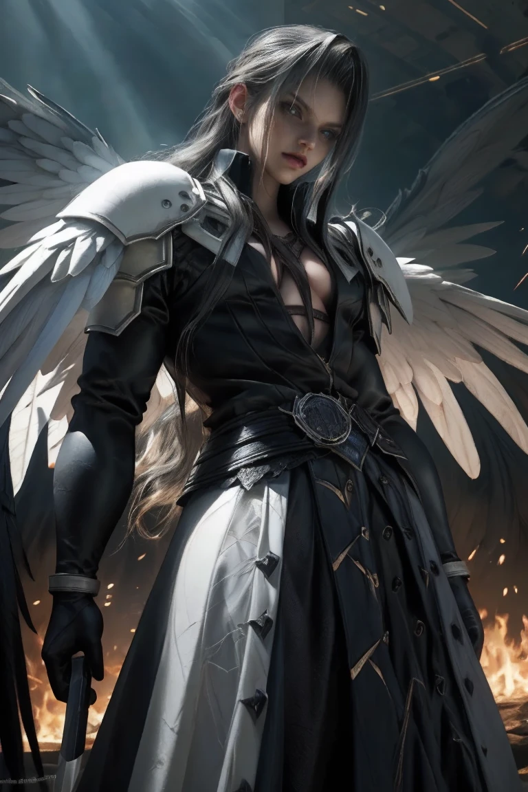 a woman in armor holding a sword and a sword, angel knight gothic girl, villainess has black angel wings, detailed fantasy art, angel knight girl, epic fantasy art style hd, 4k fantasy art, dark armor, stunning armor, hd fantasy art, deathknight, 8k fantasy art, highly detailed fantasy art, wow 4 k detail fantasy, dark angel