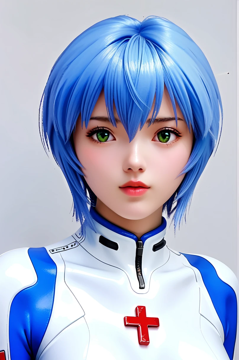 Rei Ayanami、 PLUG SUIT、,  1 girl ,, green eyes, ,  short hair,  blue hair, 白 hair,,, Tied to the cross