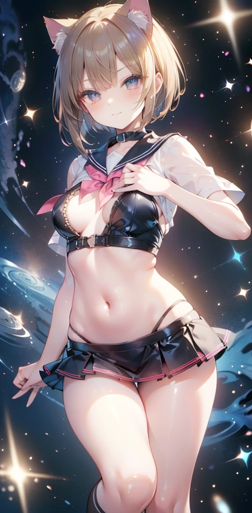 table top, highest quality, 1 girl, (sailor mercury),light blue hair, (black eye:1.2),((Topless))、((bondage))、((embarrassed look))、((full moon))、((Photo from below))、(((thigh high boots)))、((short hair hair))、((black long gloves))、((open your legs))、((black panties))、((Tierra))、((nipple)),from below, spread legs, sailor uniform, bare breasts, Plump woman, sweat, huge tit, glasses, thong, hairband, garter belt, UHD, masterpiece, anatomically correct, textured skin, super detail, high quality,pink kawaii room , pink gothic room, messy room, Candy, heart item, ribbon,star item, small window, (Miscellaneous goods are placed in a mess:1.3),dresser, antimacassar ,