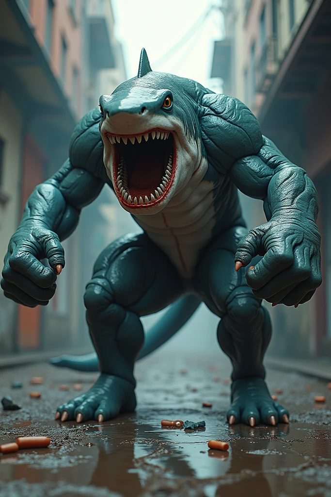 Sky Blue Lizardman、Abnormally large penis、Abnormally large male genitalia、Abnormally large scrotum、Huge hairy testicles、Is ejaculating、Semen spurting out of penis、Lots of chest hair、Lots of pubic hair、Lots of armpit hair、Body hair removal、A lizardman with sky-blue shining scales、Deformed cute face、Anime-style face、Sideways body、Pose with hips thrusting forward、Chest-back pose、Sole、Big fangs、Round face、saliva、Very small head、Sky blue crocodile-like scales、Top-down composition、White Breath、Sharp toenails、Cute lizard face、Wide open green eyes、Slender muscles、Beautiful Abs、A body that fills the screen、Slum background、Rubble background、fire、steam、tongue