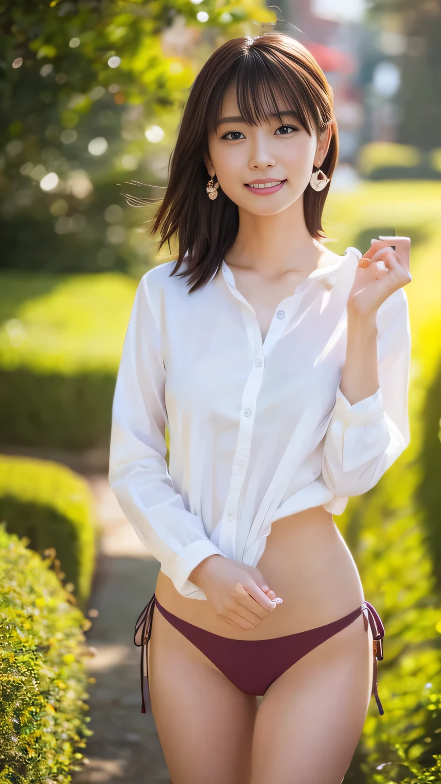   masterpiece on penis , Extremely Detailed CG Unity 8K Wallpaper,1人of女of子, beautiful,  realistic , Blur, Blur_background, Blur_ foreground, branch, brown_hair, 梅of花, Depth_of_Field,  earrings for a woman alone, flower, gem, nose,  realistic , Alone,Fingers are hidden, Hide your arms, Wearing only panties 、A unique masterpiece、Award-winning works、 sharp concentration、smile、 ridiculous 、 absurd、 Trouble Making、