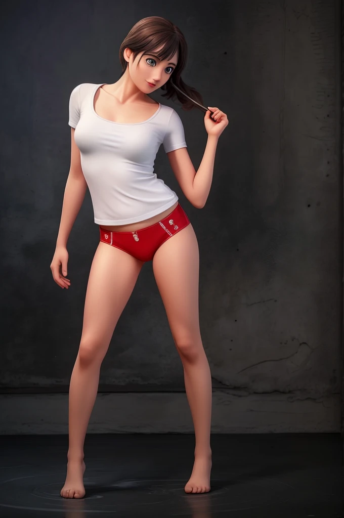 Mai Shiranui, (best quality,ultra-detailed),(Realistic:1.37), beautiful and detailed face, Ultra-realistic texture, delicate face, athletic body, vivid colors. high definition, 8K, wearing red lipstick, rosy cheek