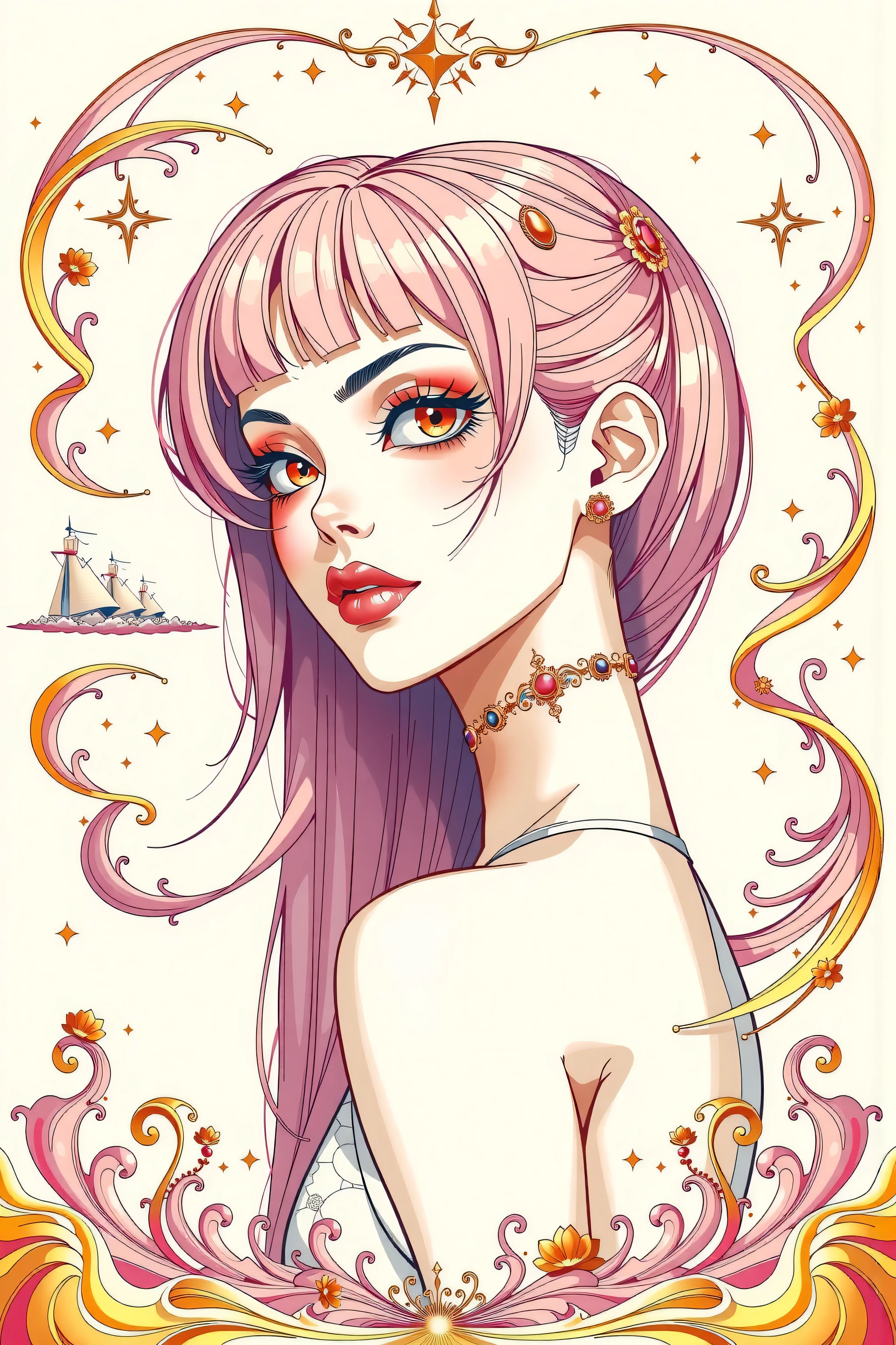 (half body), ((Turn sideways,Don't look at the camera.)), 1 woman, beautiful girl, Slender legs, big breasts, round hips, naked, elegant, long hair, Wavy Hair, light pink hair, golden eyes, palace scene, black rose, blue rose,