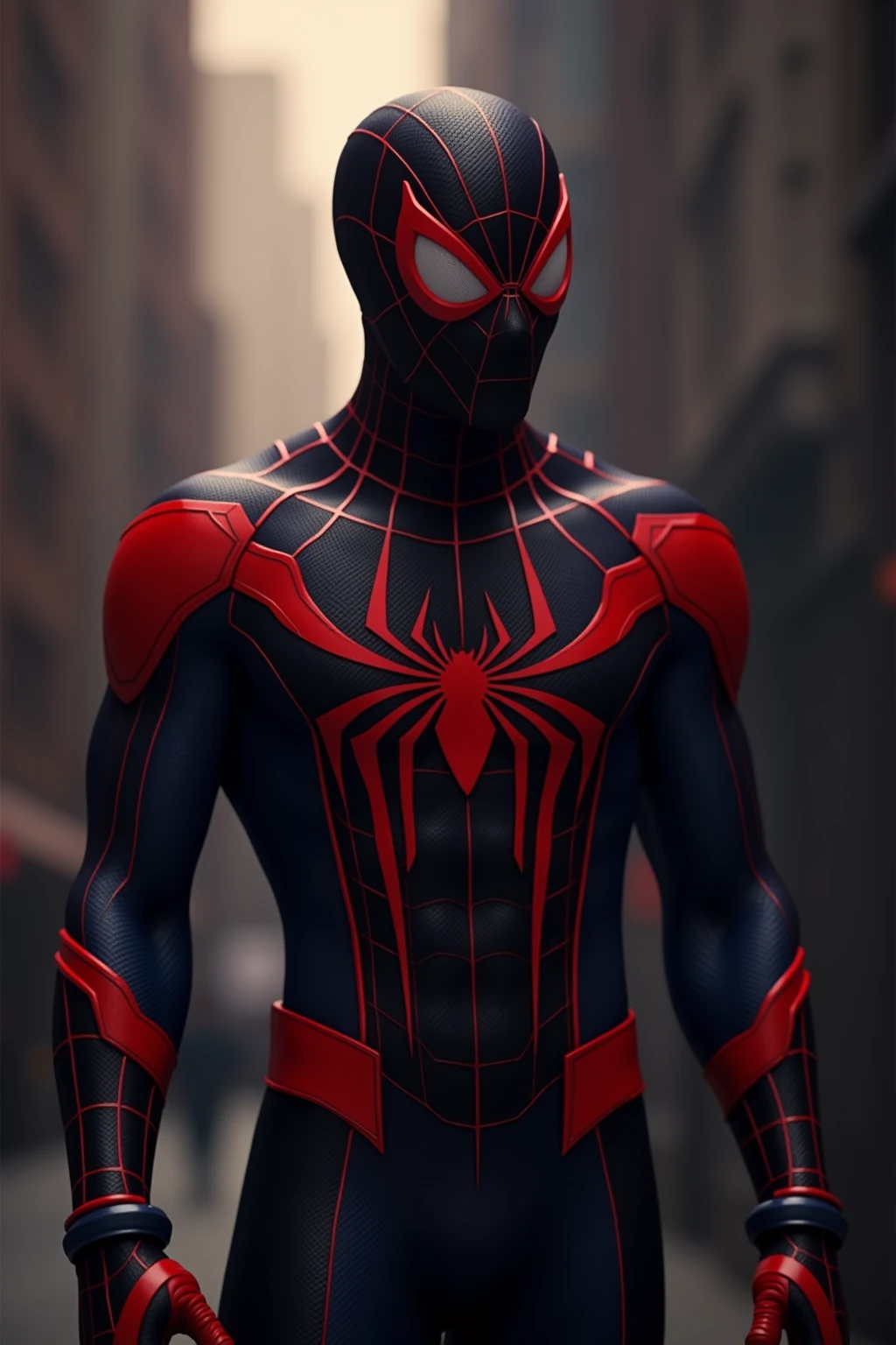 styled: drawning, Spiderman in black and red uniform, in a classic spiderman pose