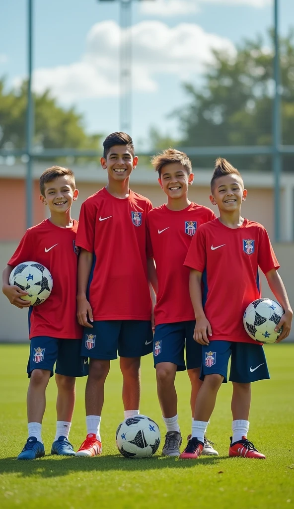 3 young handsome Latino teenagers soccer players, musculosos, solo usan boxers, with a very large, very long erect bulge in the crotch, que esten sonriendo. Entrenando.