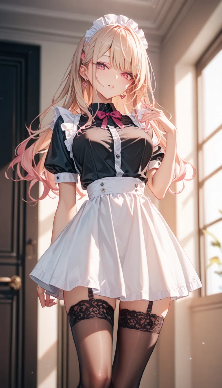 dual horsetail,long whitr hair,15 year old girl,Pink JK skirt,White suspender belt,Pink panties visible,