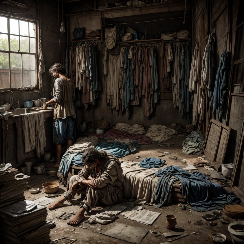 In a dark, decrepit room filled with an ominous atmosphere, a young man is seen hanging a creepy, old doll from the ceiling